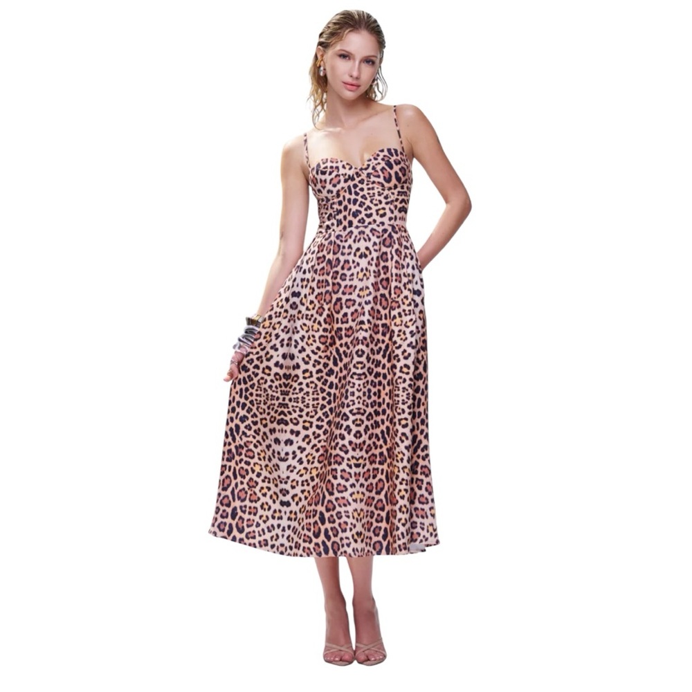 Finesse Leopard Print Midi Dress in Tan and Black